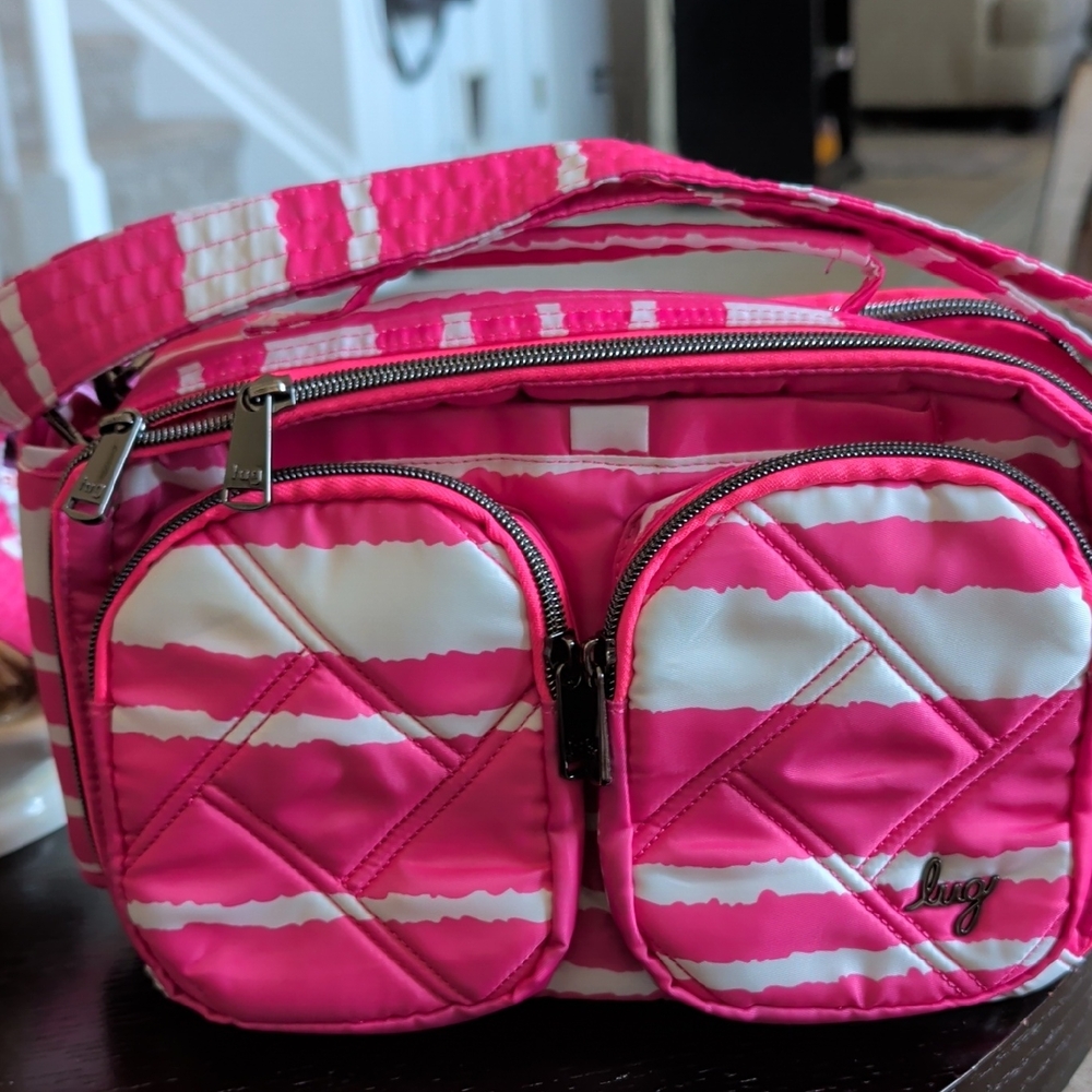 lug Pink and White Quilted Crossbody Bag